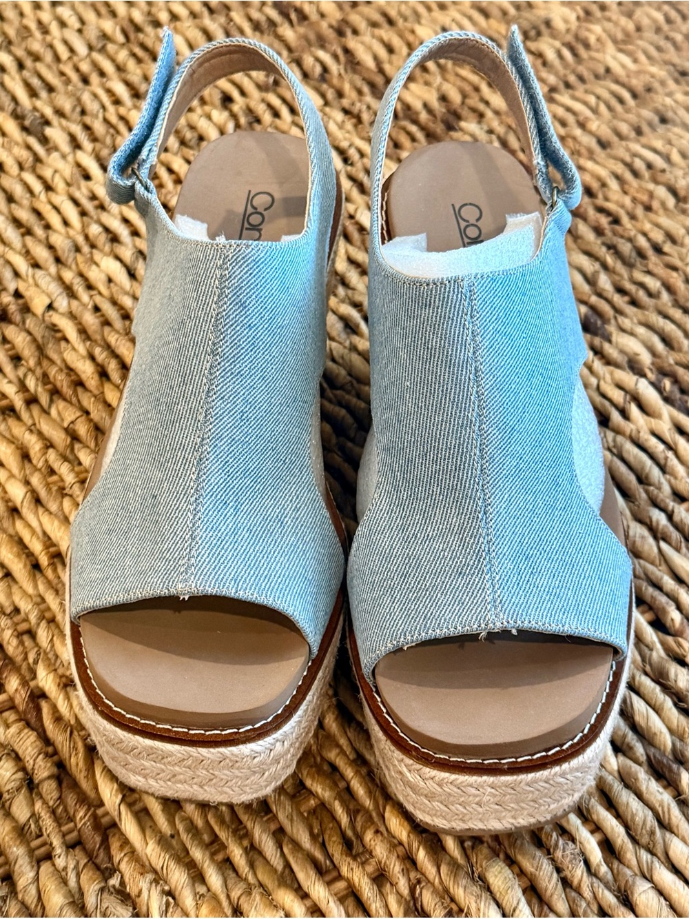 Corkys Light Blue Denim Espadrille Wedge Sandals
